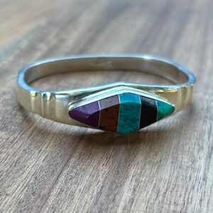 Taxco sterling silver bangle with multicolor stones